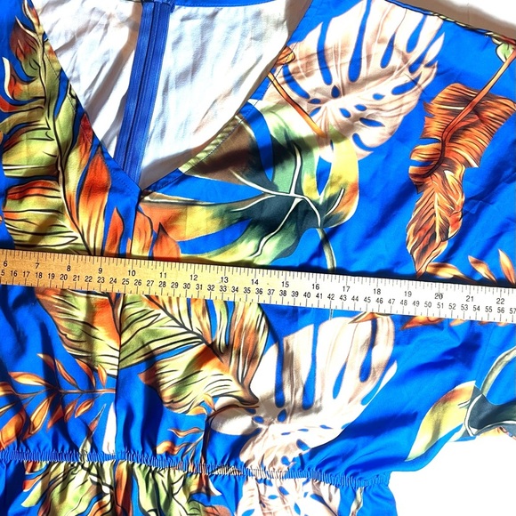SHEIN Curve Blue Tropical Leaf Print Bohemian Flowy Jumpsuit Romper Size 2XL - Picture 7 of 14
